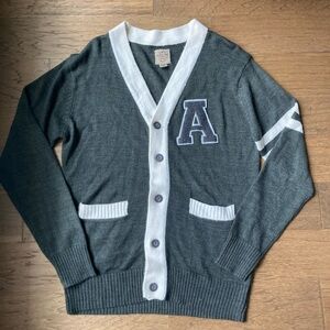 Varsity Letterman Gray and White Sweater-Size 2XL
